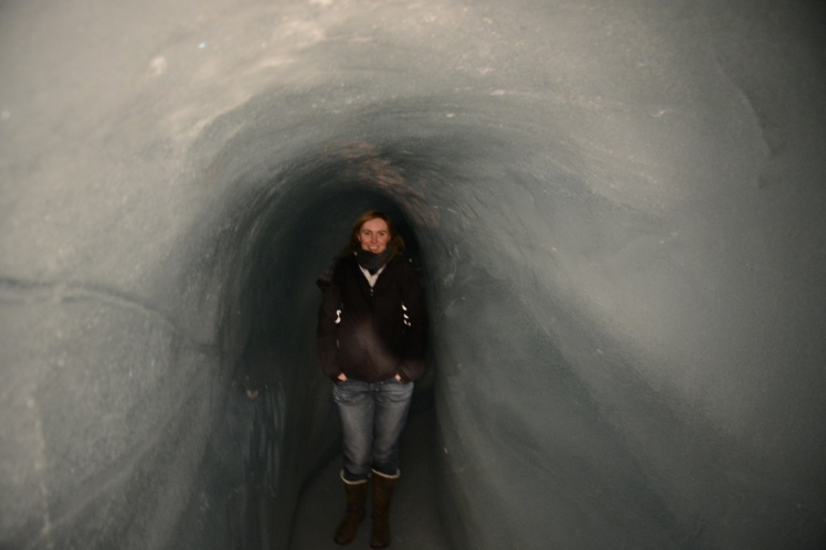 Yours truly walking through tunnels in the glacier. Photograph courtesy of Christopher Hoyle.